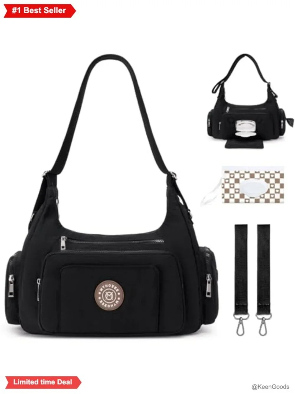 Puffer Diaper Bag Crossbody Nylon Lightweight Mom Bag Wipes Dispenser